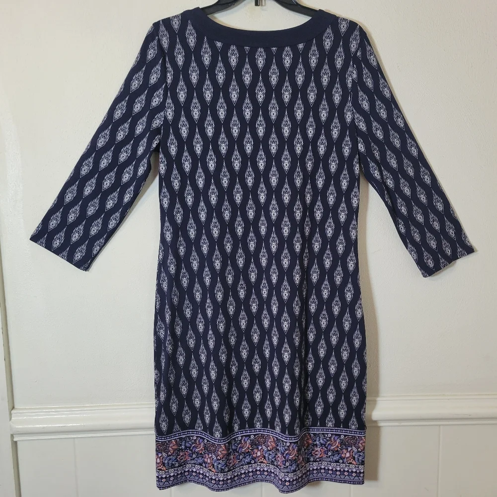 Magnolia Grace Navy and White Dress Midi Dress With Embroided Neckline Medium - Picture 3 of 5